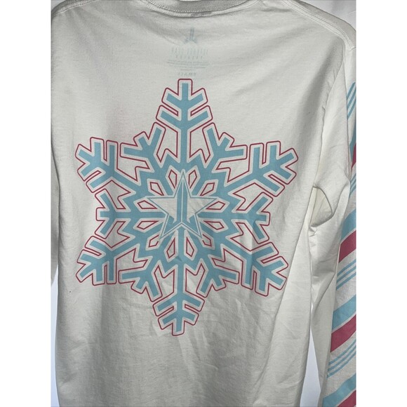 S Jeffrey start white graphic t-shirt snow flake 100%cotton long sleeve - Picture 6 of 6